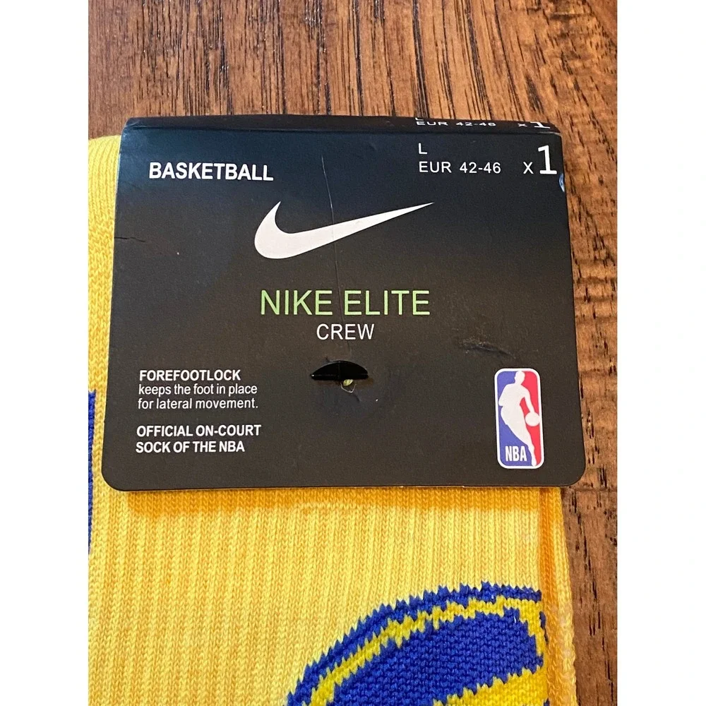 Nike Elite Crew NBA Basketball Socks Golden State Warriors Yellow SX7587-017 L